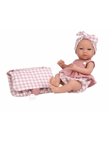Arias lėlė su languotais, rožiniais rūbeliais, mergaitė, 38 cm