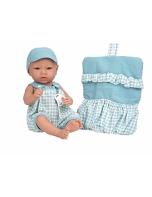 Arias lėlė su languotais, žydrais rūbeliais, berniukas, 38 cm