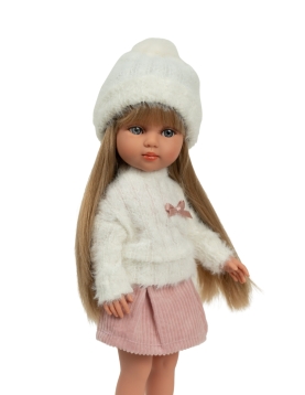 Arias lėlė mergaitė Carlota pūkuotu megztiniu, 36 cm