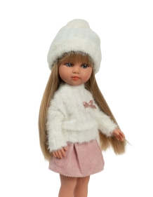 Arias lėlė mergaitė Carlota pūkuotu megztiniu, 36 cm