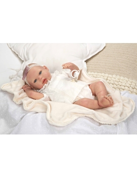 Reborn lėlytė baltais rūbeliais, mergaitė, 45 cm