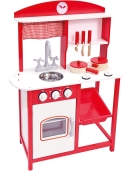 Raudona medinė virtuvėlė su priedais