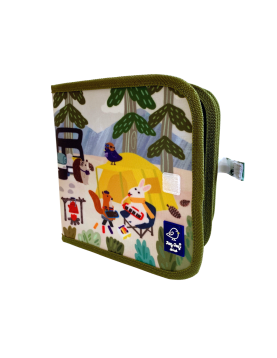 Jaq Jaq Bird piešimo knyga su netepančiomis kreidelėmis, Stovyklauti